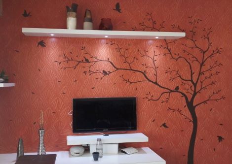 ColourDrive-Colourdrive Birds On tree House Wall Free Hand Art Design Painting  for Bedroom